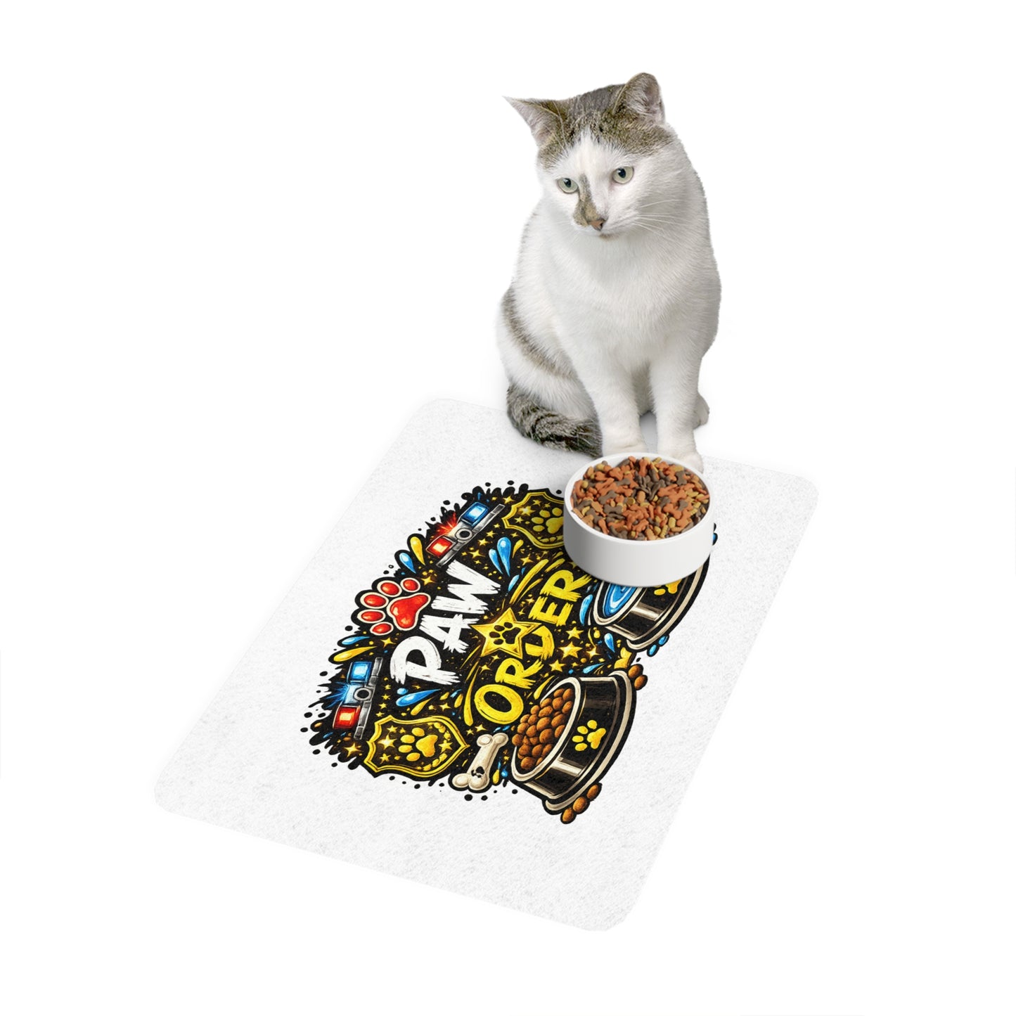 Pet Food Mat — "Paw Order" Non-Slip Feeding Mat (12x18)