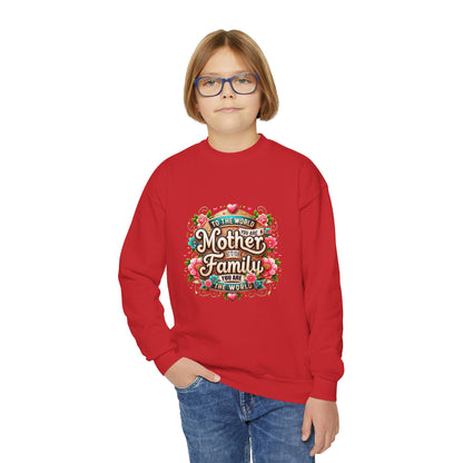 Youth Sweatshirt - "Mother & Family" Floral Quote Crewneck
