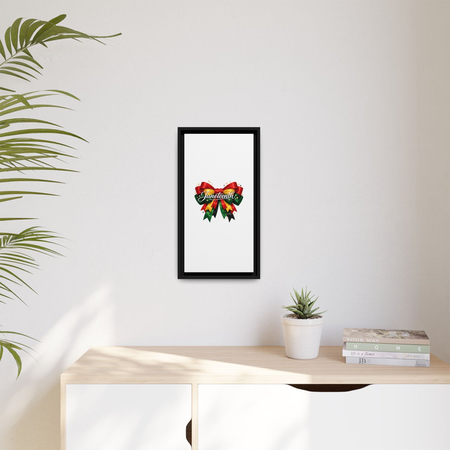 Juneteenth Framed Canvas Print – Festive Red, Green & Gold Ribbon Wall Art