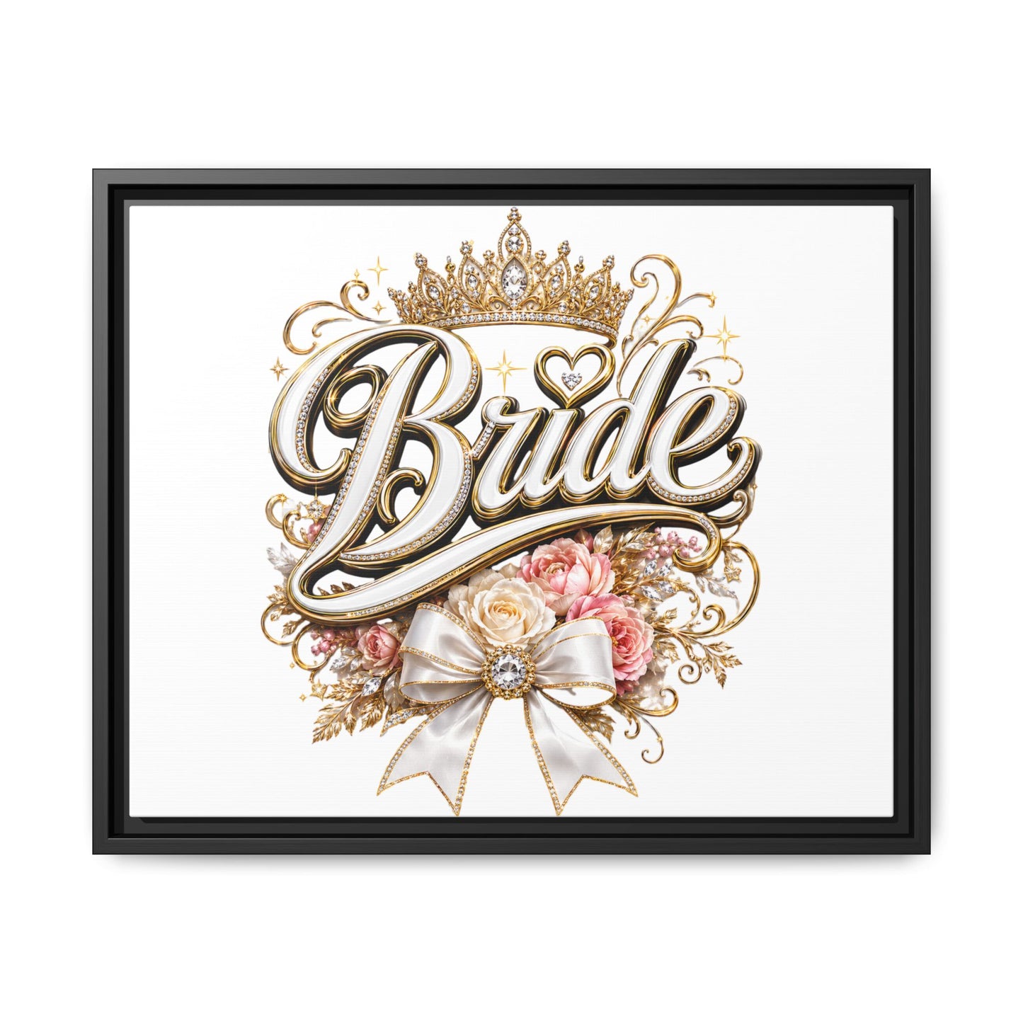 Framed Bride Canvas Wall Art — Elegant Bridal Crown & Floral Wedding Decor