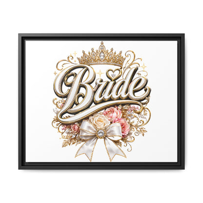 Framed Bride Canvas Wall Art — Elegant Bridal Crown & Floral Wedding Decor