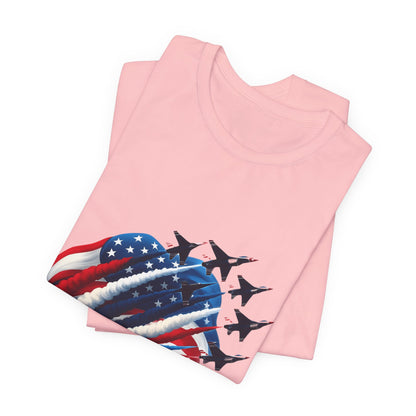 Patriotic Jet Flyover T-Shirt — American Flag Smoke Trail Tee