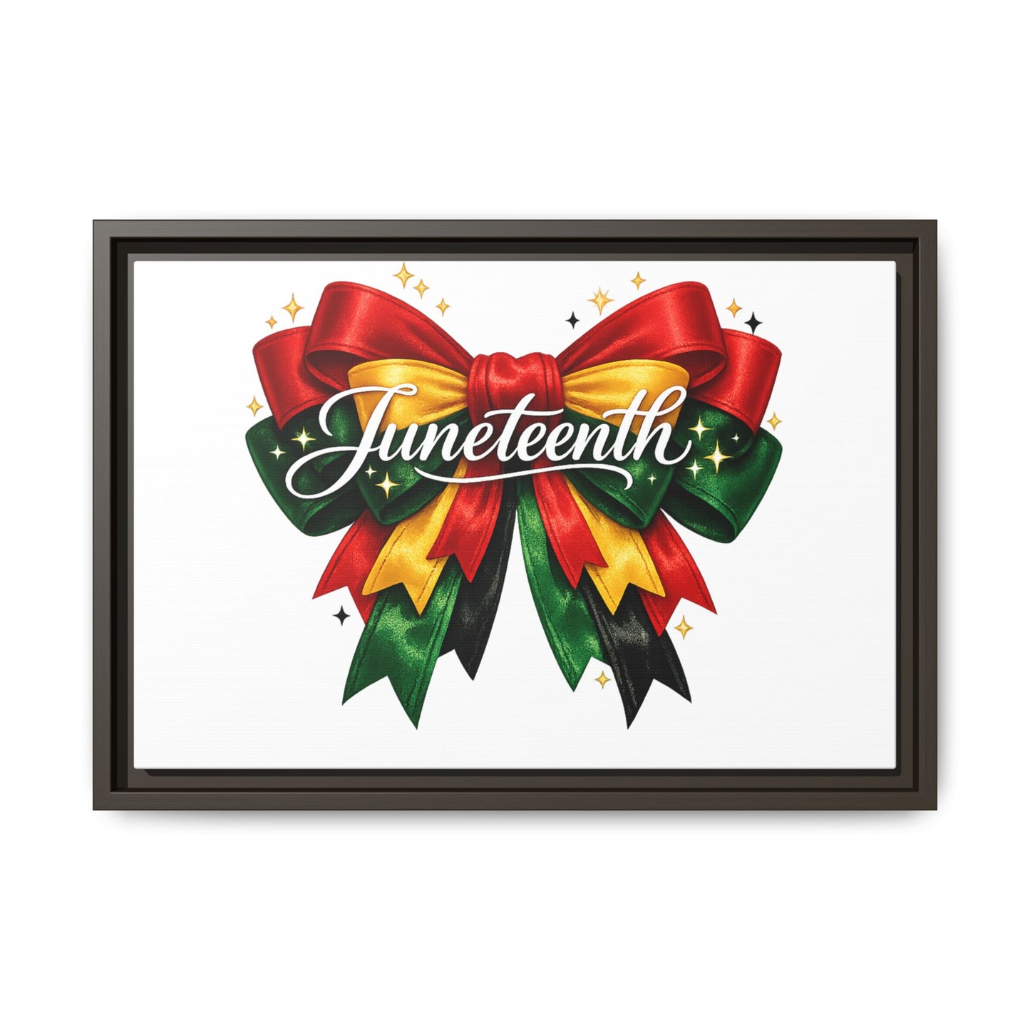 Juneteenth Framed Canvas Print – Festive Red, Green & Gold Ribbon Wall Art