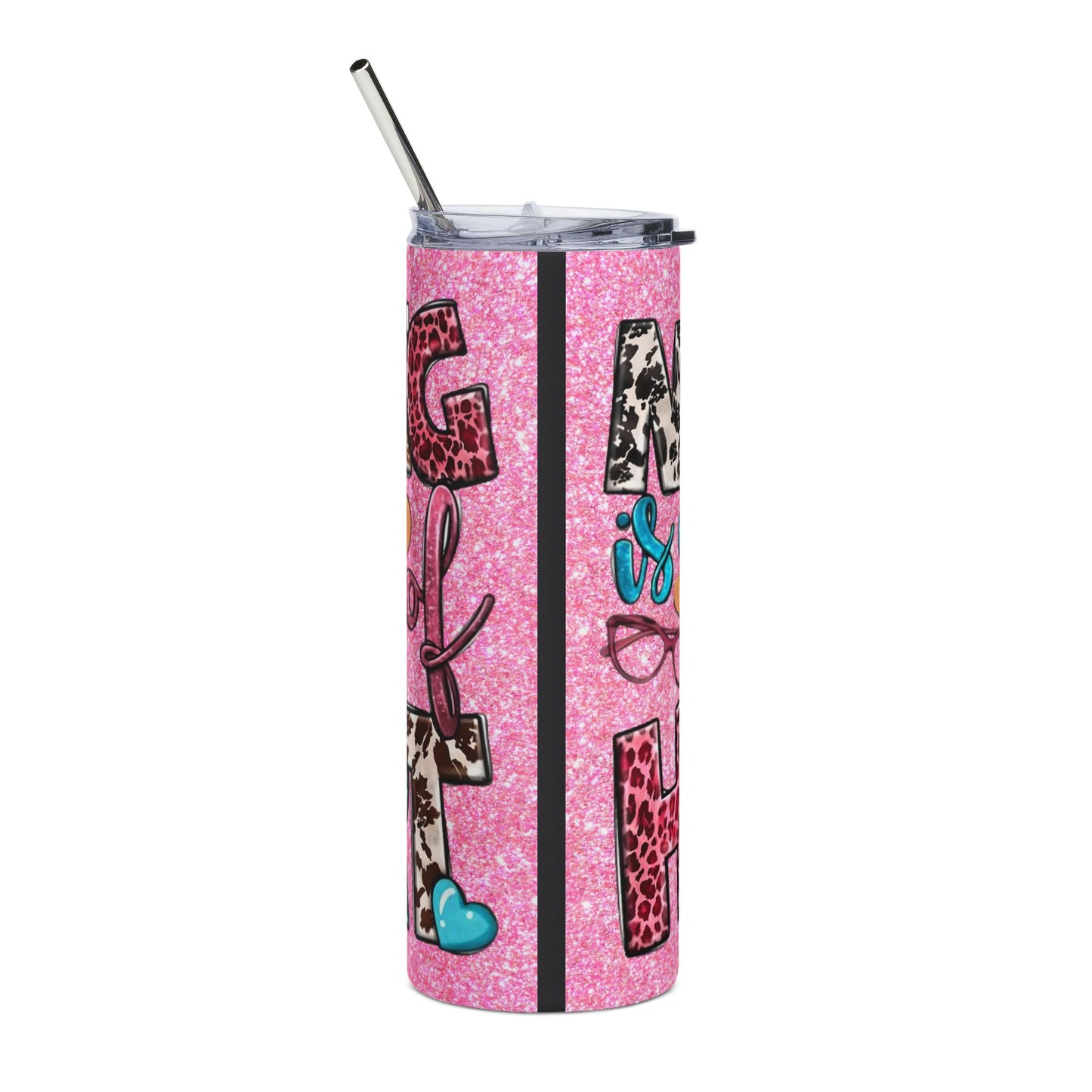 20oz Nurse Tumbler — Pink Glitter 'Nurse is a Work of Heart' Stainless Steel Travel Cup