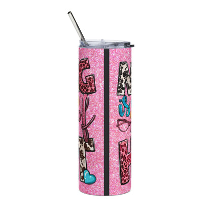 20oz Nurse Tumbler — Pink Glitter 'Nurse is a Work of Heart' Stainless Steel Travel Cup
