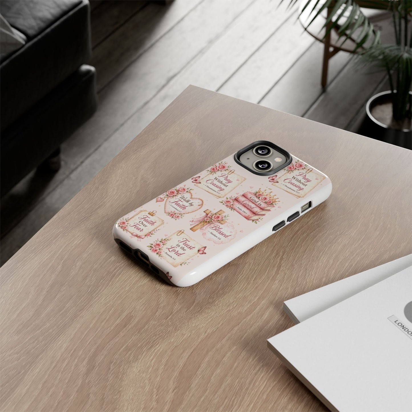 Christian Floral Phone Case — "Pray Without Ceasing" Faith Cross Design