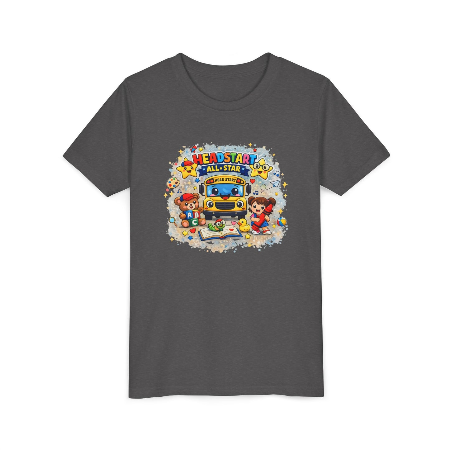 Youth Tee — "Headstart All-Star" Cute School Bus & Characters Back-to-School Shirt