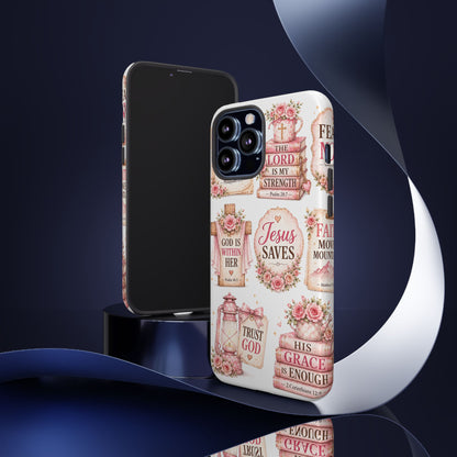 Faith Phone Case — 'Jesus Saves' Floral Christian Scripture iPhone Case