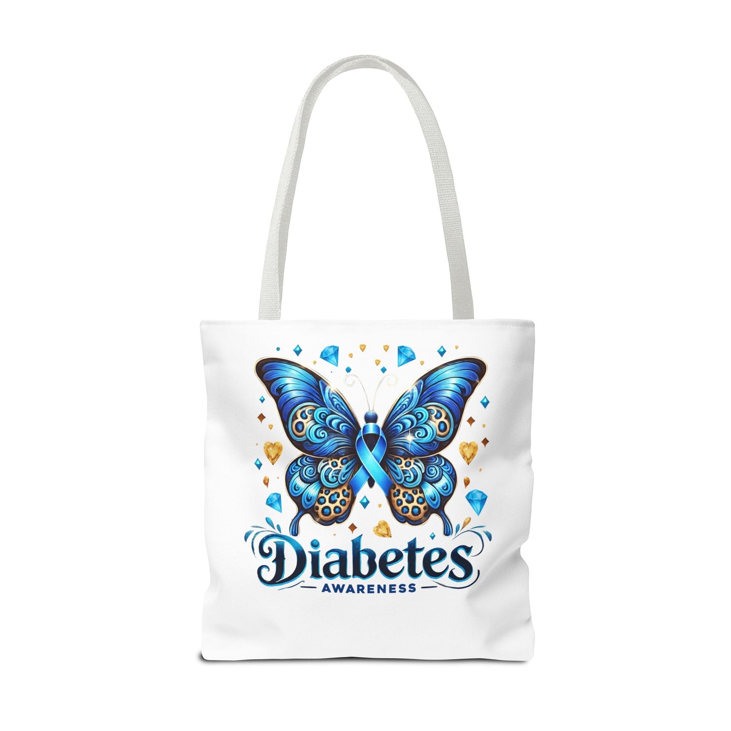 Diabetes Awareness Tote Bag — Blue Butterfly Ribbon Design