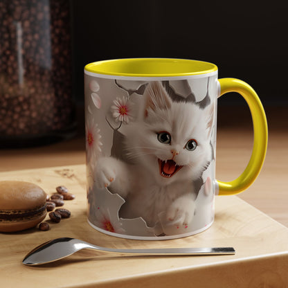 Cute Kitten Floral Accent Coffee Mug – Cat Lover Ceramic Mug (11/15oz)