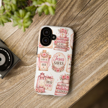 Faith Phone Case — 'Jesus Saves' Floral Christian Scripture iPhone Case