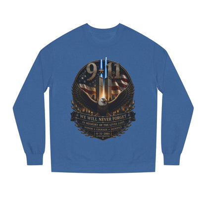 9/11 Memorial Sweatshirt — We Will Never Forget Tribute Crewneck