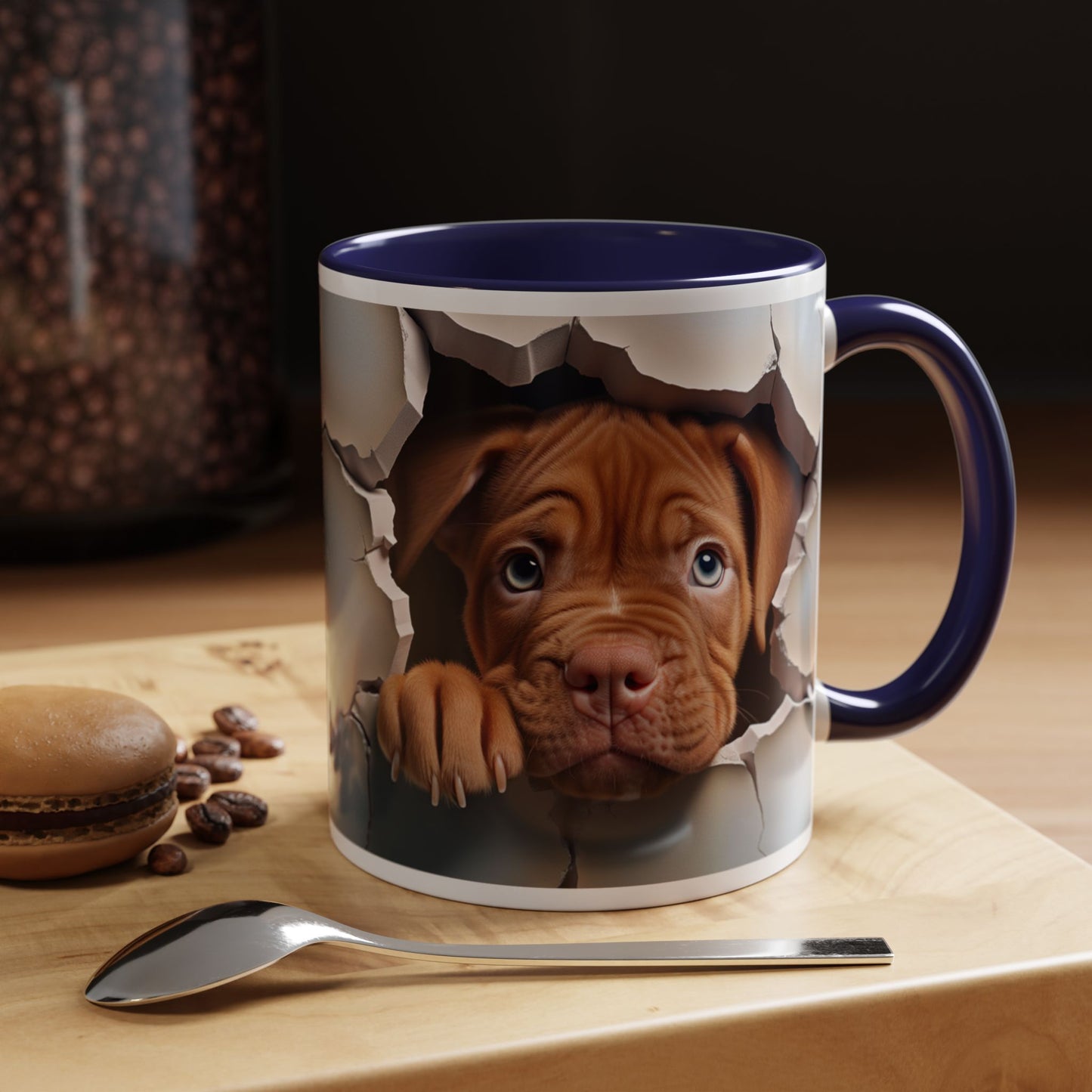 Peekaboo Puppy Accent Coffee Mug — Cute Brown Puppy Breaking Through Design (11/15oz)
