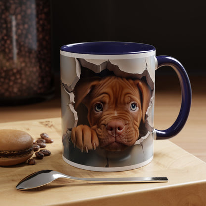 Peekaboo Puppy Accent Coffee Mug — Cute Brown Puppy Breaking Through Design (11/15oz)