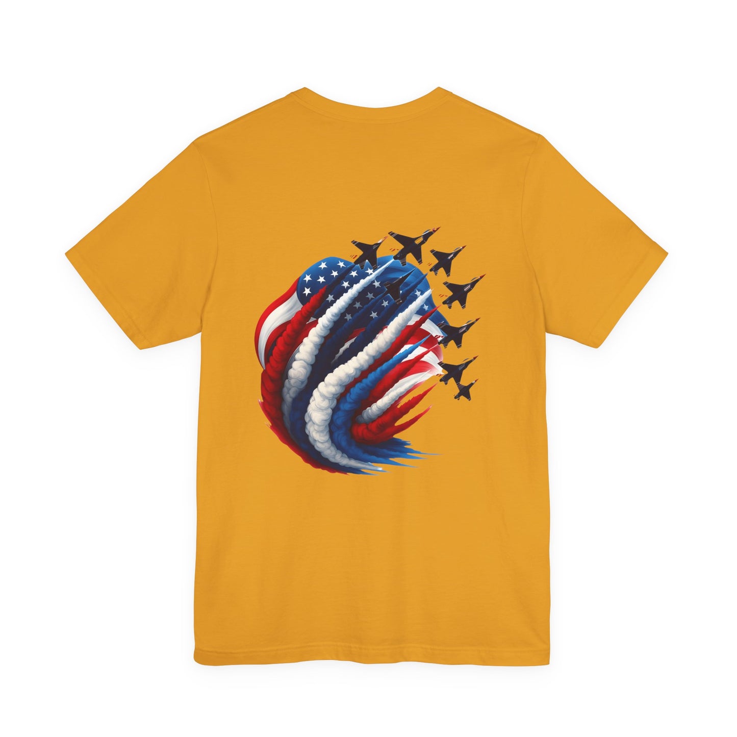 Patriotic Jet Flyover T-Shirt — American Flag Smoke Trail Tee