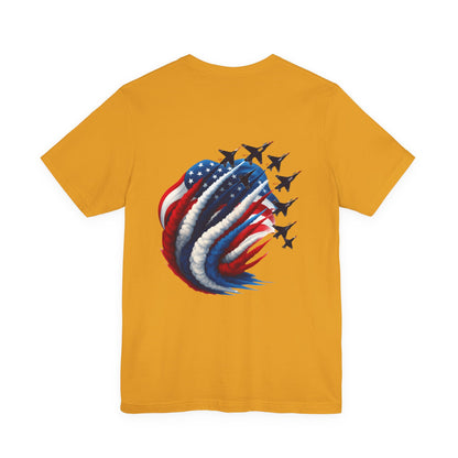 Patriotic Jet Flyover T-Shirt — American Flag Smoke Trail Tee