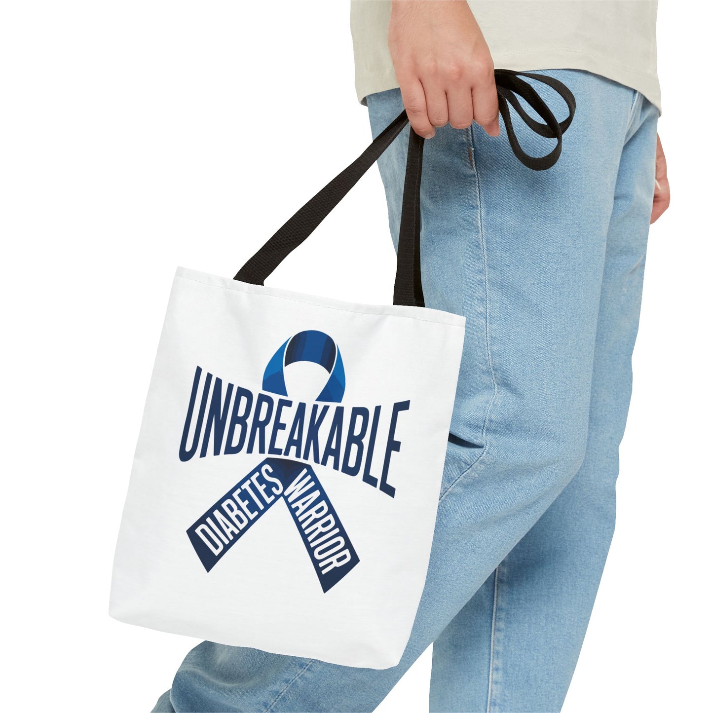 Diabetes Warrior Unbreakable Tote Bag – Blue Awareness Ribbon All-Over Print