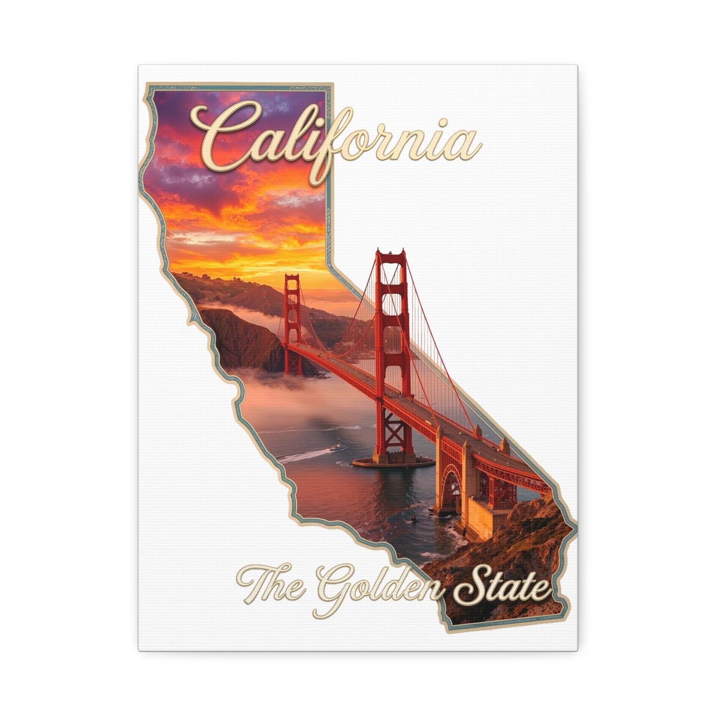 California Golden State Canvas Wall Art — Golden Gate Bridge Sunset