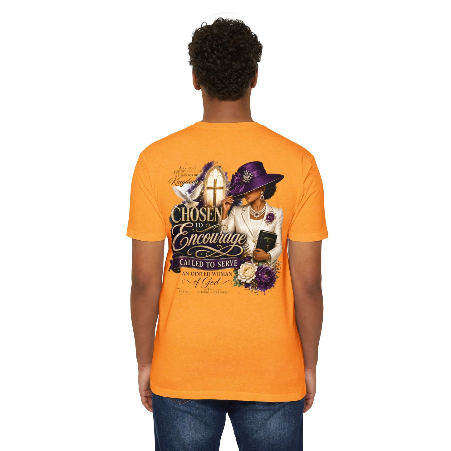 Chosen to Encourage Christian T-Shirt — 'Called to Serve' Purple Church Hat Design
