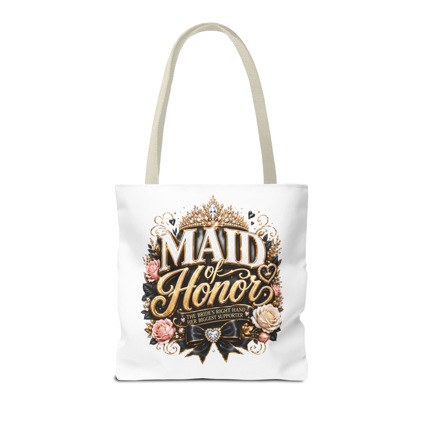 Maid of Honor Tote Bag — Elegant Bridal Party Gift with Gold Crown Floral Design