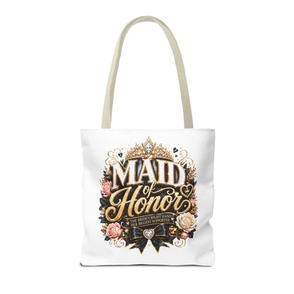 Maid of Honor Tote Bag — Elegant Bridal Party Gift with Gold Crown Floral Design