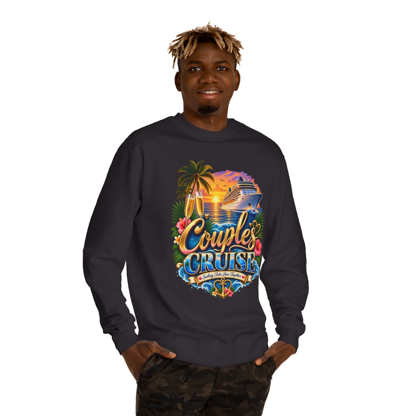 Couples Cruise Sweatshirt — Tropical Sunset Cruise Graphic Crewneck