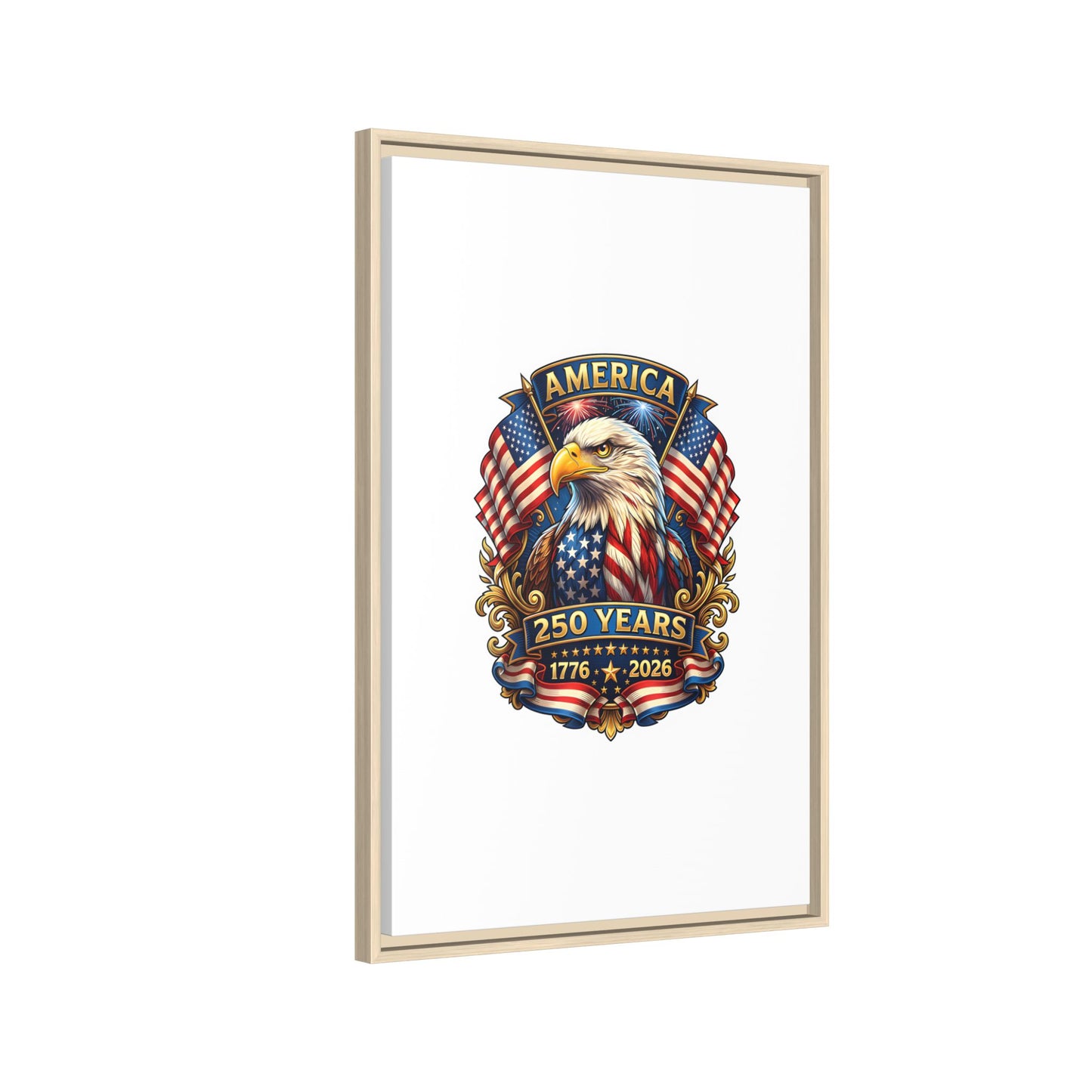 America 250th Anniversary Framed Canvas — Patriotic Bald Eagle Wall Art