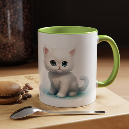 Cute White Kitten Accent Coffee Mug — Cute Cat Coffee Cup (11/15oz)