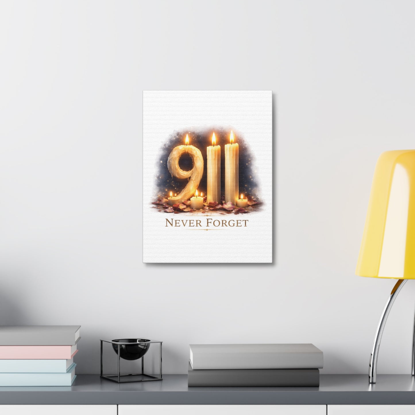 9/11 Never Forget Candle Memorial Stretched Canvas