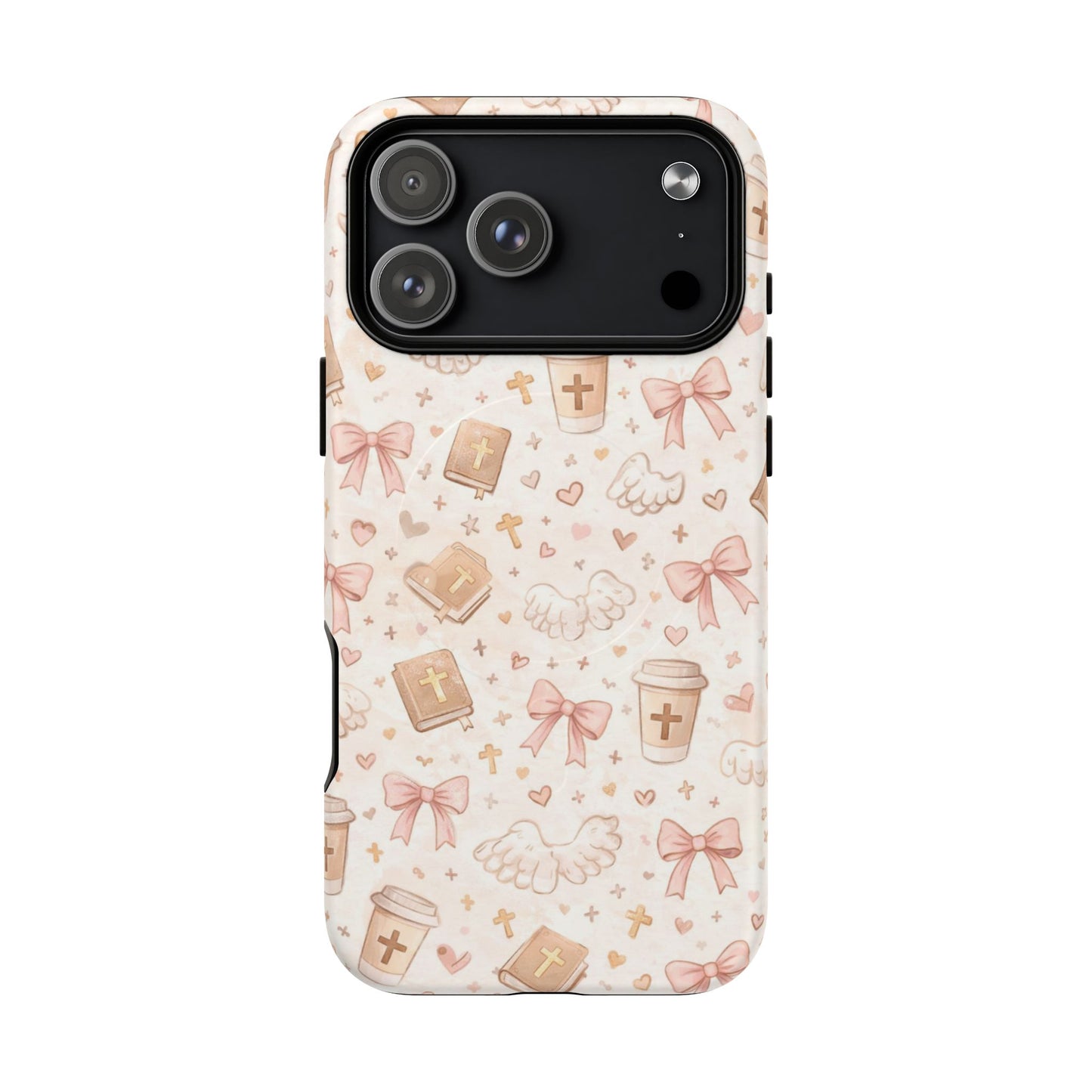 Christian Pattern Phone Case — Cute Cross, Bible & Dove Tough Magnetic Case