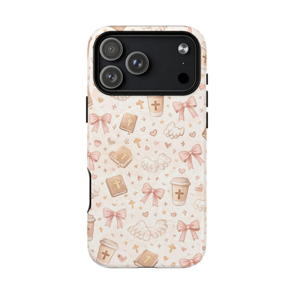 Christian Pattern Phone Case — Cute Cross, Bible & Dove Tough Magnetic Case