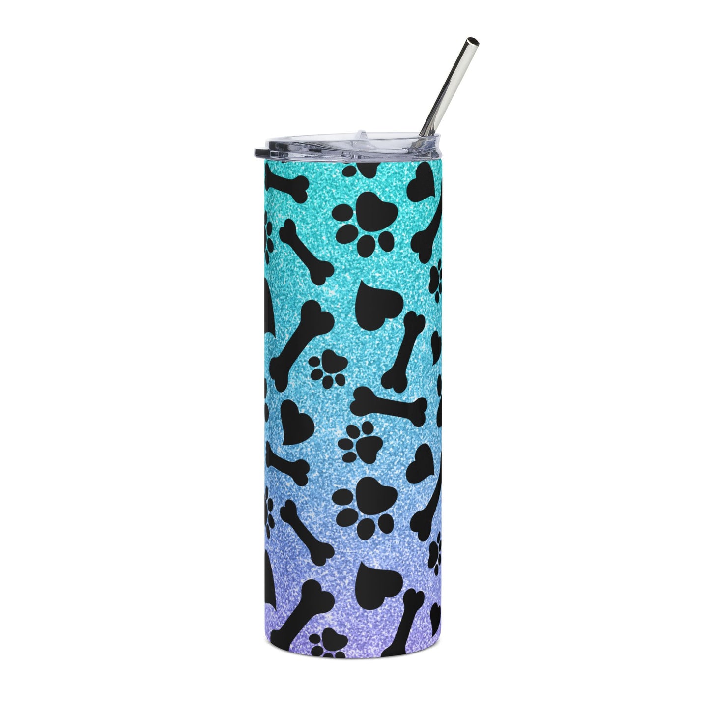 20oz Pet Paw & Bone Stainless Steel Tumbler — Glitter Teal to Purple Travel Cup