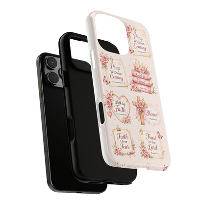 Christian Floral Phone Case — "Pray Without Ceasing" Faith Cross Design