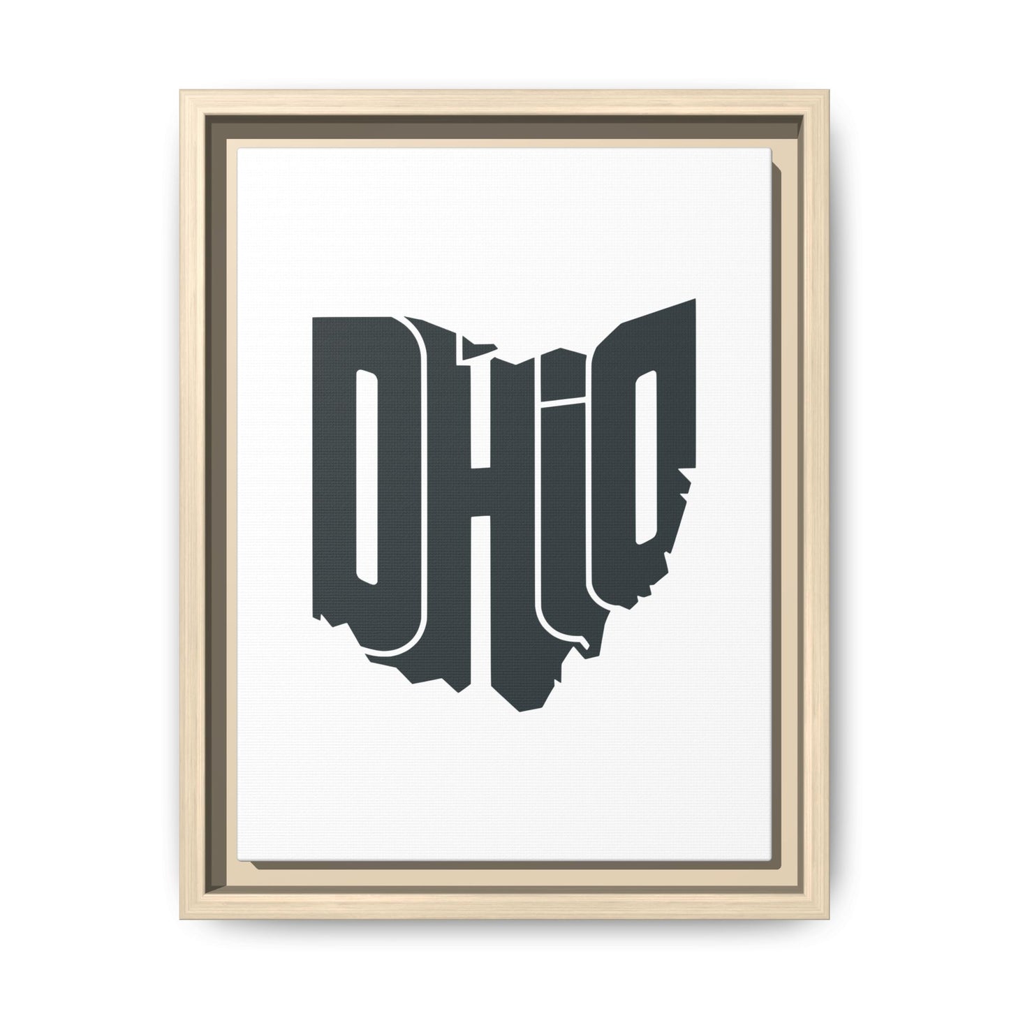 Ohio State Shape Matte Canvas Wall Art — Framed Modern State Typography Print