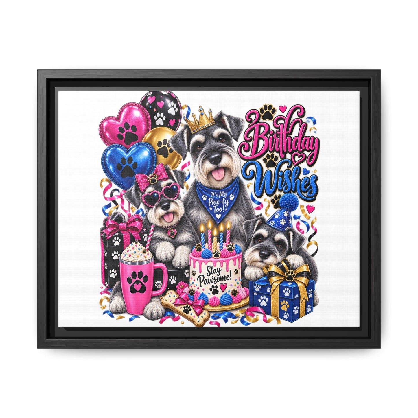 Birthday Wishes Schnauzer Canvas Print — Framed Matte Pet Artwork