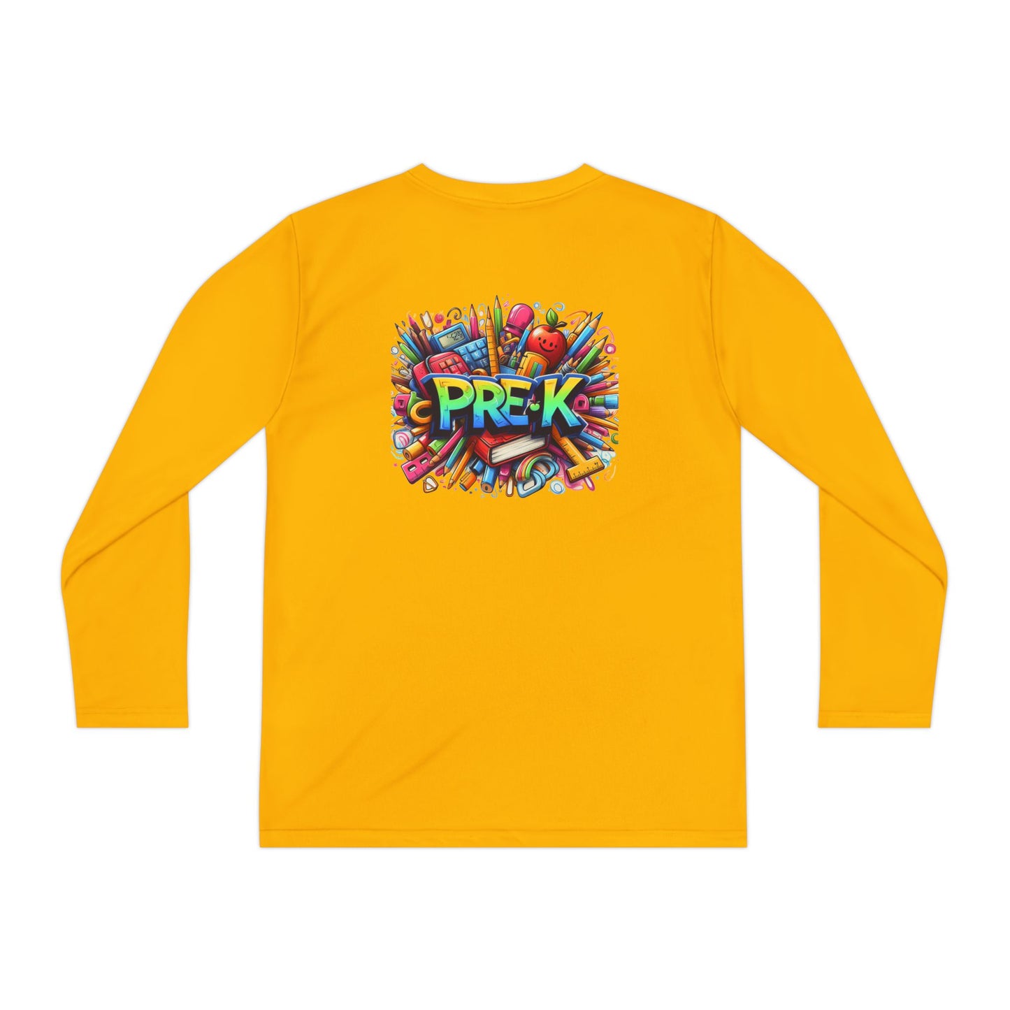 PRE-K Youth Long Sleeve Tee — Colorful School Supplies Design