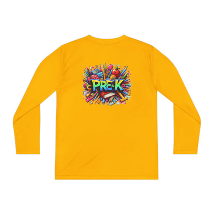 PRE-K Youth Long Sleeve Tee — Colorful School Supplies Design