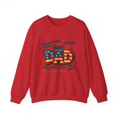 Dad Graphic Sweatshirt - Patriotic "DAD" Crown Design, Funny Loving Hardworking Father Gift