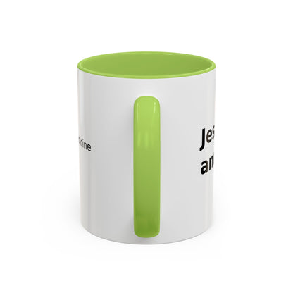 Accent Coffee Mug — “Faith + Medicine: Insulin Saves” Black-Accent Mug (11/15 oz)