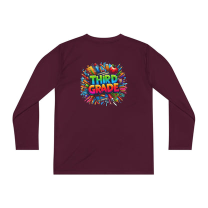 Third Grade Youth Long Sleeve Tee — Colorful School Supplies Design