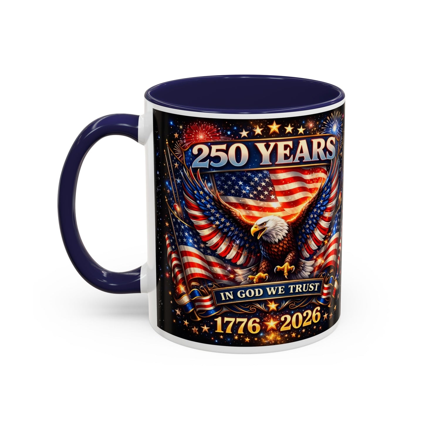 250 Years 1776–2026 Eagle American Flag Accent Coffee Mug — Patriotic Independence Day Gift (11/15oz)