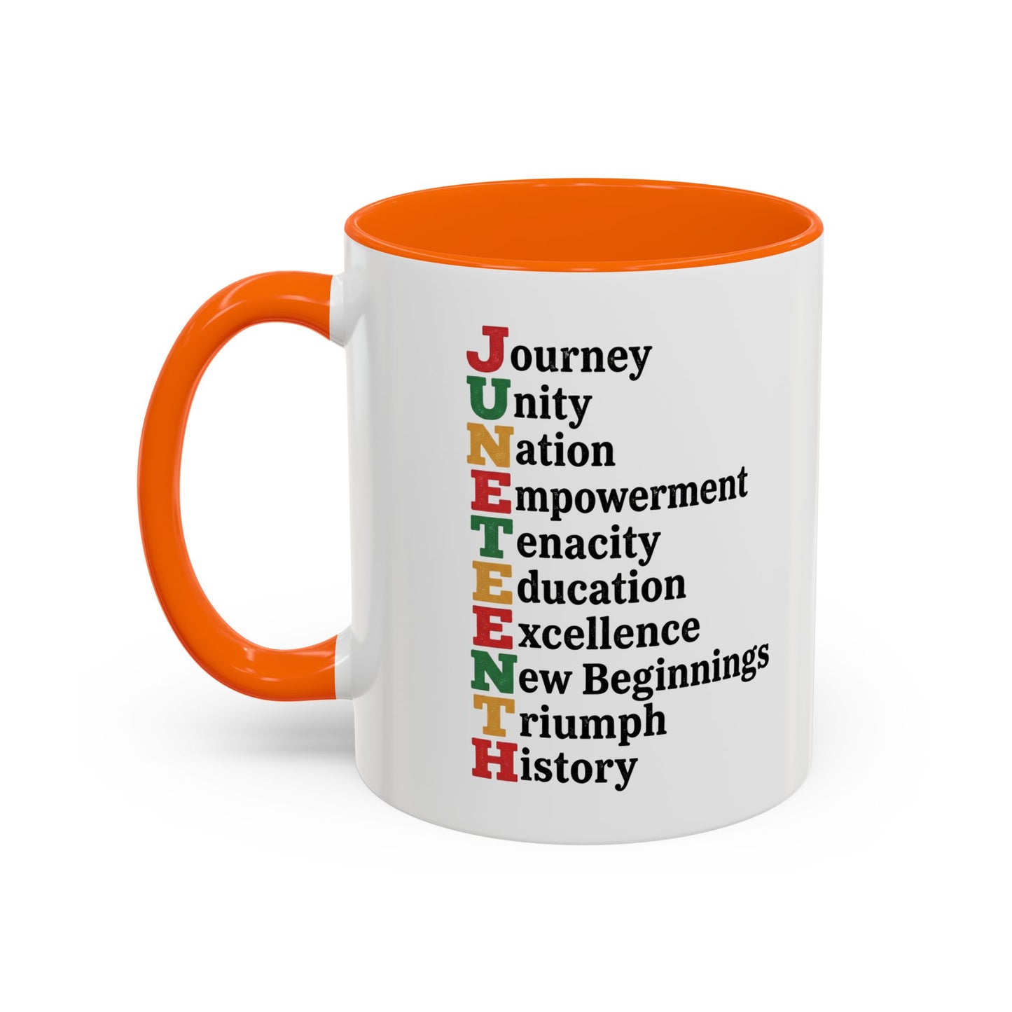 Juneteenth Acronym Accent Coffee Mug – Journey Unity Nation Empowerment (11/15oz)