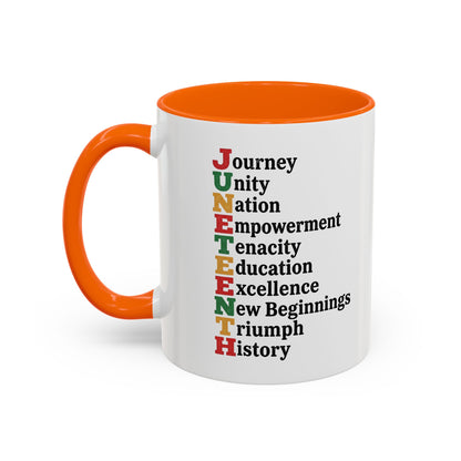 Juneteenth Acronym Accent Coffee Mug – Journey Unity Nation Empowerment (11/15oz)
