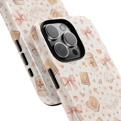 Christian Pattern Phone Case — Cute Cross, Bible & Dove Tough Magnetic Case