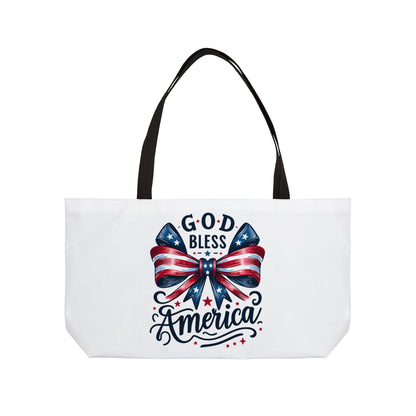 Weekender Tote Bag - "God Bless America" Patriotic Bow Beach & 4th of July Tote