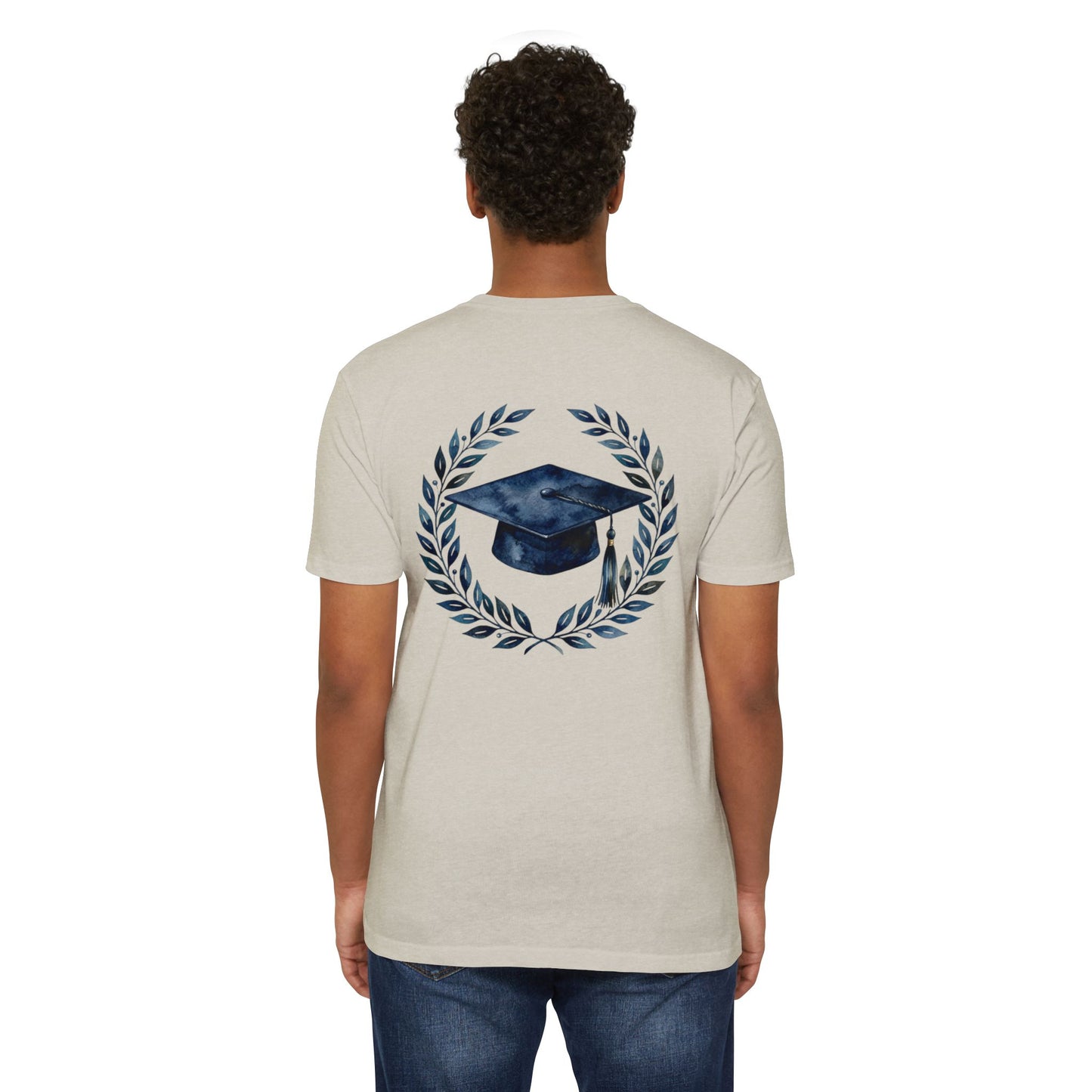 Graduation Cap Laurel T-Shirt — Navy Watercolor Grad Tee