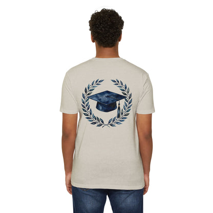 Graduation Cap Laurel T-Shirt — Navy Watercolor Grad Tee