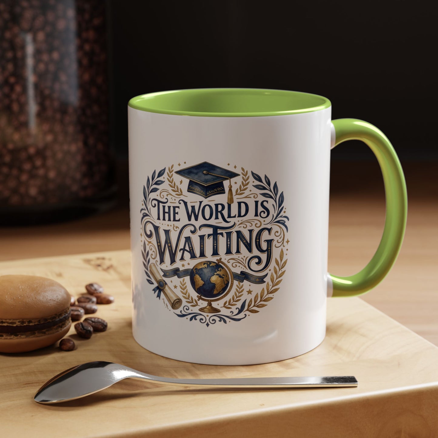 The World Is Waiting Graduation Coffee Mug — Inspirational Grad Gift (11/15oz)