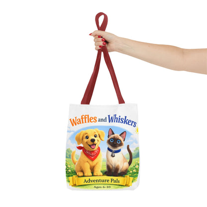 Waffles & Whiskers Adventure Pals Tote Bag — Cute Puppy and Kitten Kids Book Design