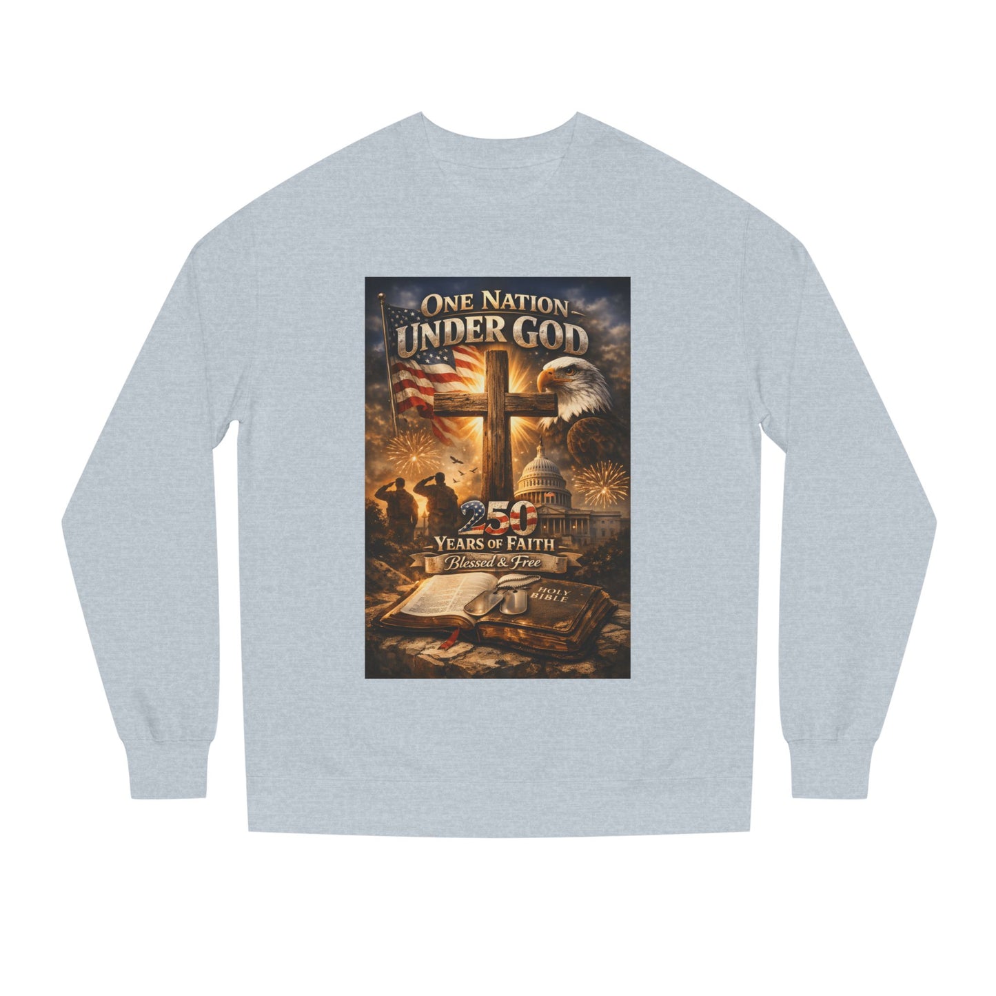 Patriotic Christian Sweatshirt — "One Nation Under God" 25 Years of Faith Crewneck
